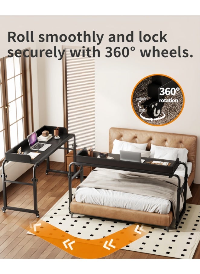 Overbed Table with Wheels, Adjustable Height & Length Laptop Desk for Bed, King & Queen Size Beds Bed Table, Rolling Standing Desk, Over Bed Table for Working Reading Eating (YN119) - Image 5